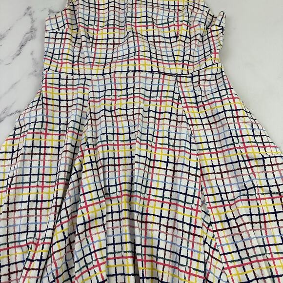 Modcloth Collectif Womens Retro Midi Dress Size 16 US White Rainbow Plaid Pocket - Picture 3 of 15